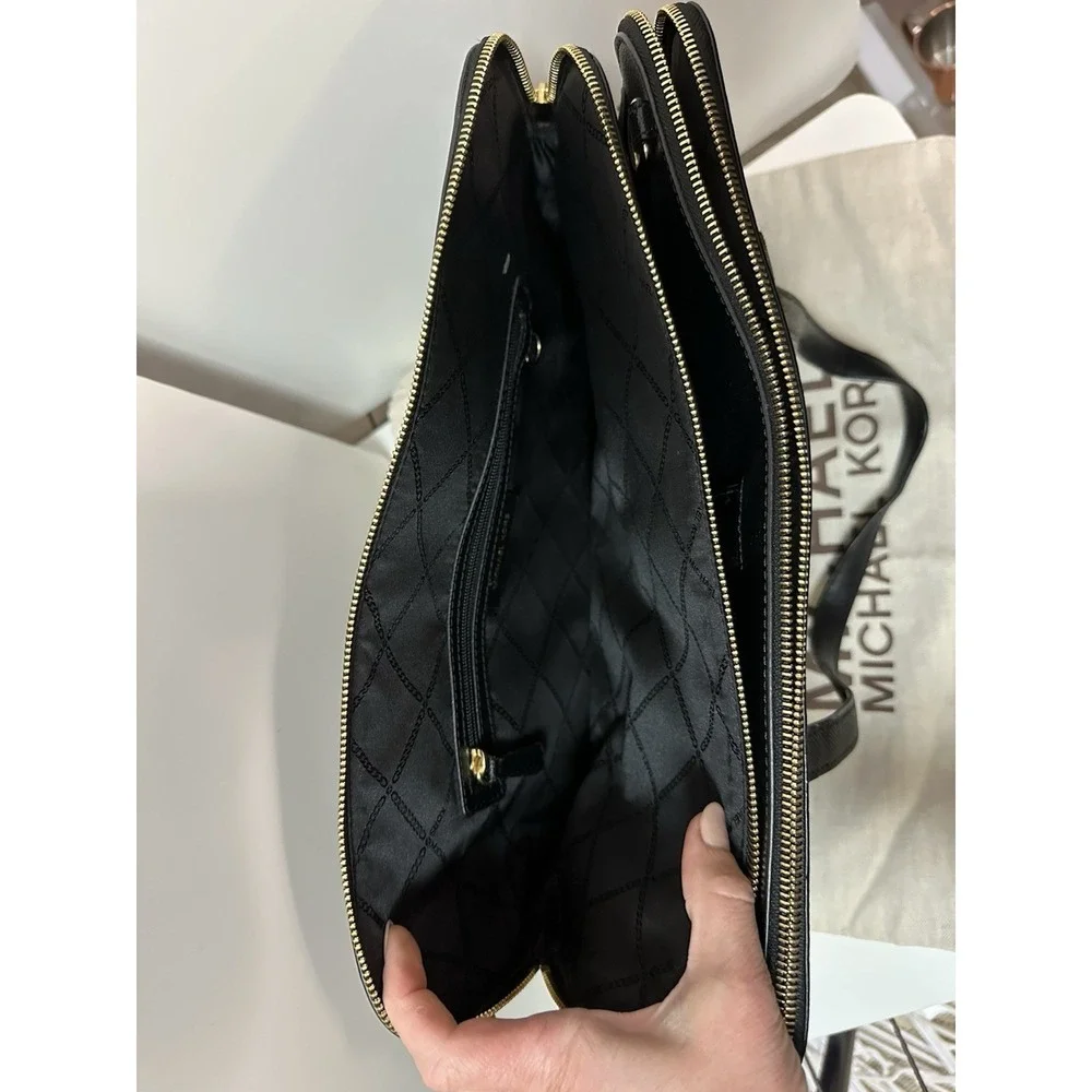 Michael Kors HOUSTON‎ DOUBLE ZIP Crossgrain BLACK Satchel